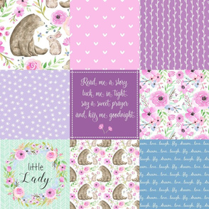 Little Lady Patchwork Quilt - Woodland Bear + Bunny Floral Pink, Lilac + Blue Wholecloth Best Friends 2 Coordinate for Girls GingerLous