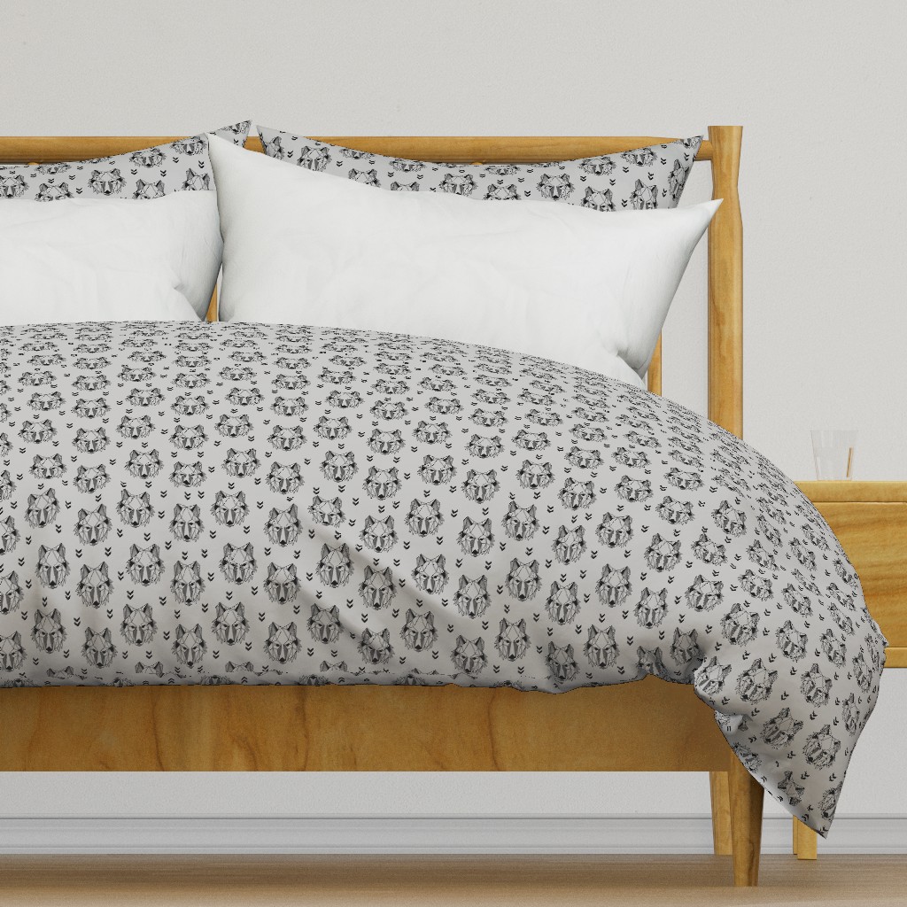 Geometric Wolf (gray) Geo Wolves Woodland Animals Baby Boy Nursery Bedding GingerLous