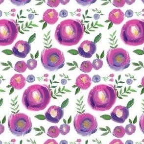 spring purple florals scattered on white 