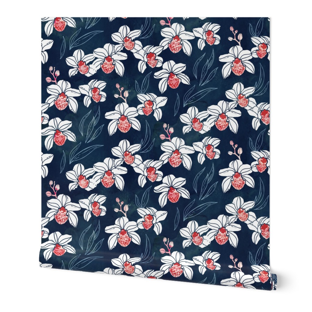 Orchid in navy and peach