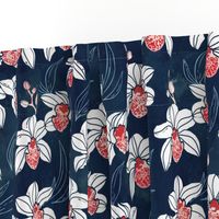 Orchid in navy and peach