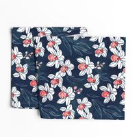 Orchid in navy and peach