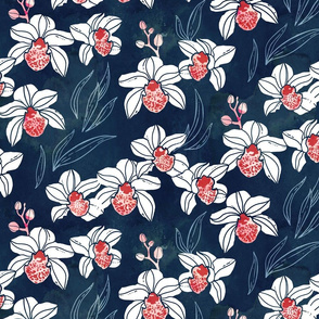 Orchid in navy and peach