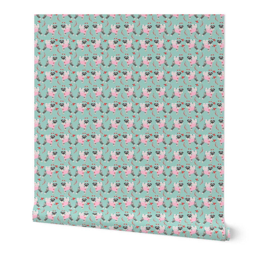 schnauzer love bug dog breed fabric mint