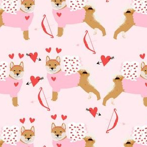 shiba inu love bug cupid dog breed fabric pink
