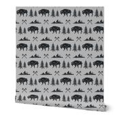 Bison - Tribal Geometric Buffalo (on grey) GingerLous