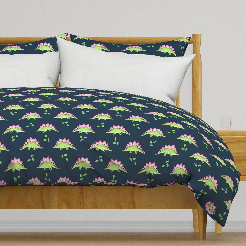 Large Green and Pink Stegosaurus Dinosaur on navy