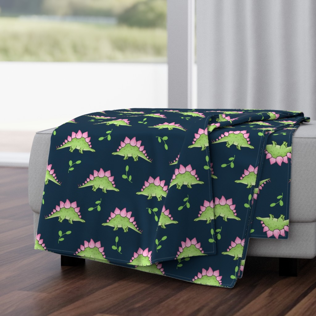 Large Green and Pink Stegosaurus Dinosaur on navy