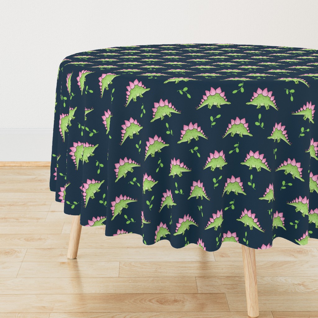 Large Green and Pink Stegosaurus Dinosaur on navy