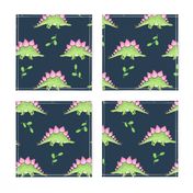 Large Green and Pink Stegosaurus Dinosaur on navy