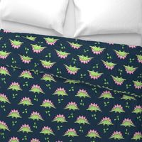 Large Green and Pink Stegosaurus Dinosaur on navy