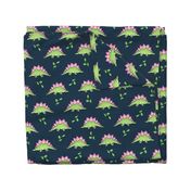 Large Green and Pink Stegosaurus Dinosaur on navy