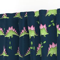 Large Green and Pink Stegosaurus Dinosaur on navy