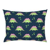 Large Green and Pink Stegosaurus Dinosaur on navy