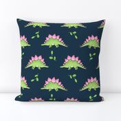 Large Green and Pink Stegosaurus Dinosaur on navy