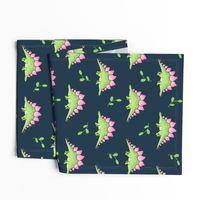 Large Green and Pink Stegosaurus Dinosaur on navy