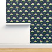 Large Green and Pink Stegosaurus Dinosaur on navy