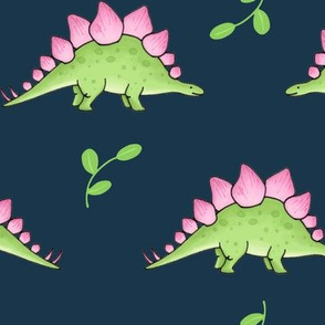 Large Green and Pink Stegosaurus Dinosaur on navy