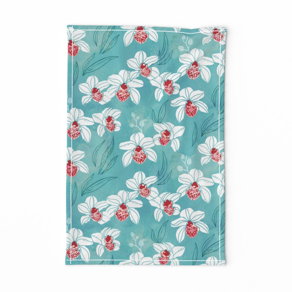 Orchid on mint green