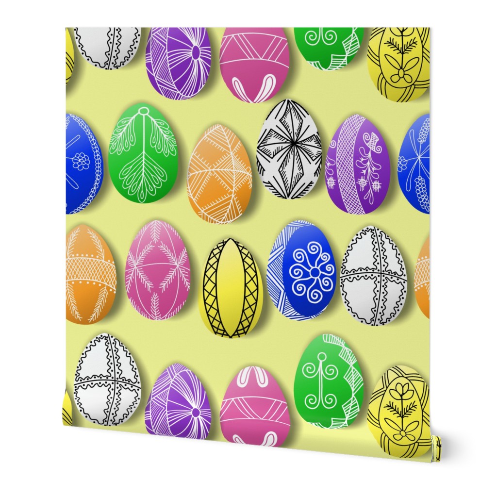 polish easter eggs on yellow small pisanki