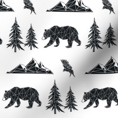Geometric Woodland Bear - Mountains Trees Eagle GingerLous