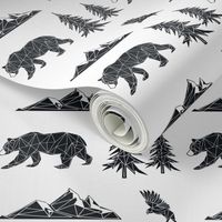 Geometric Woodland Bear - Mountains Trees Eagle GingerLous