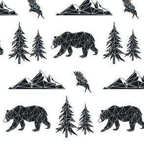 Geometric Woodland Bear - Mountains Trees Eagle GingerLous