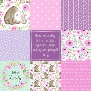 Little Lady Patchwork Quilt - Woodland Bear + Bunny Floral Pink + Lavender Wholecloth Best Friends 2 Coordinate for Girls GingerLous