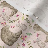 Bear & Bunny Friends (pink texture) - Floral Woodland Baby Girls Nursery Bedding GingerLous C