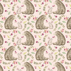 Bear & Bunny Friends (pink texture) - Floral Woodland Baby Girls Nursery Bedding GingerLous C