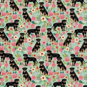 rottweiler floral fabric - floral, flowers, dog, dogs, dog breed flower fabric - mint (smaller)