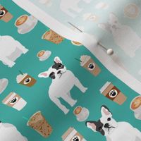 frenchie coffee fabric - cute coffees and french bulldogs coffee fabric - turquoise (smaller)