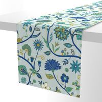 Fantasy Indian Floral - Emerald and sapphire on sky - Large scale