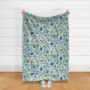 Fantasy Indian Floral - Emerald and sapphire on sky - Large scale