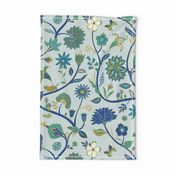 Fantasy Indian Floral - Emerald and sapphire on sky - Large scale