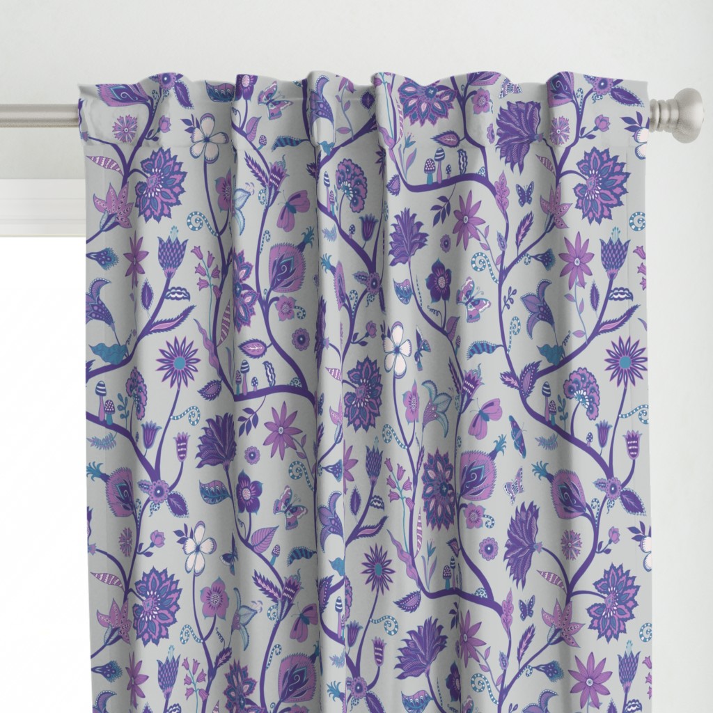 Fantasy Indian Floral - Violet and blue on Silver