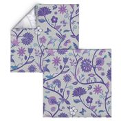 Fantasy Indian Floral - Violet and blue on Silver