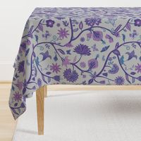 Fantasy Indian Floral - Violet and blue on Silver