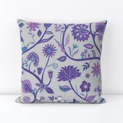 Fantasy Indian Floral - Violet and blue on Silver