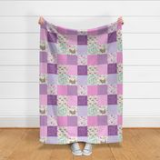 Little Lady Patchwork Quilt (ROTATED) - Woodland Bear + Bunny Floral Pink + Lavender Wholecloth Best Friends 2 Coordinate for Girls GingerLous
