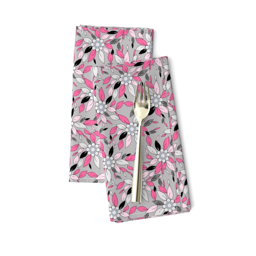 Hot Pink and Black Flowers and Leaves Summer Print