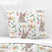 Bunny with Pastel Spring Flowers