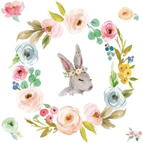 Bunny in Watercolor Floral Wreath