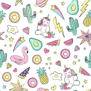 Kids, Unicorn, Flamingo, Summer Print