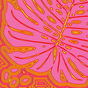 Giant Monstera In Pink, Red, and Yellow