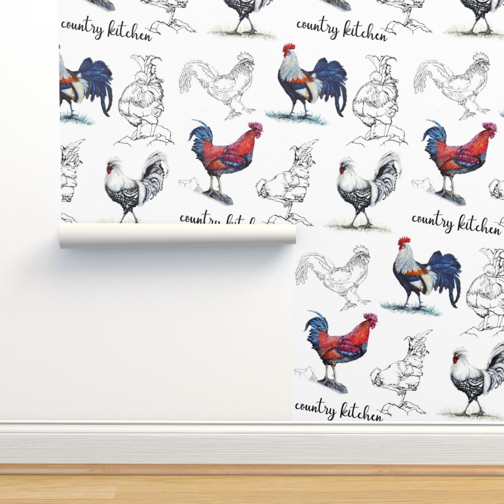 Dollhouse Scale Model Wallpaper Chicken and Rooster [IBM WAL0450B] | The  Little Dollhouse Company