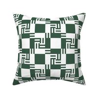 Whirling Counterchange Blocks in Pine Green and White