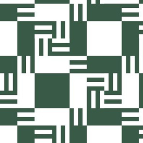 Whirling Counterchange Blocks in Pine Green and White