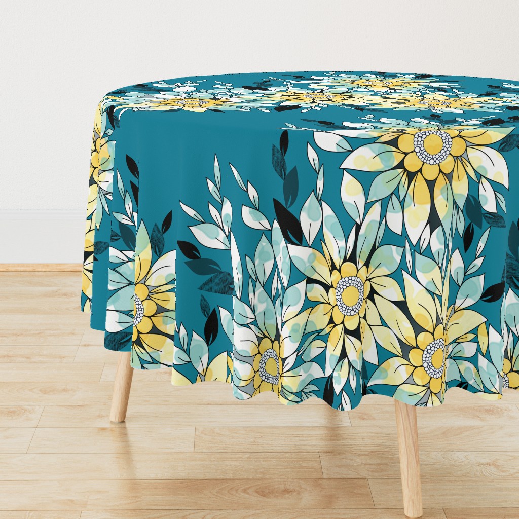 Large Flower Border  in Blue and Yellow