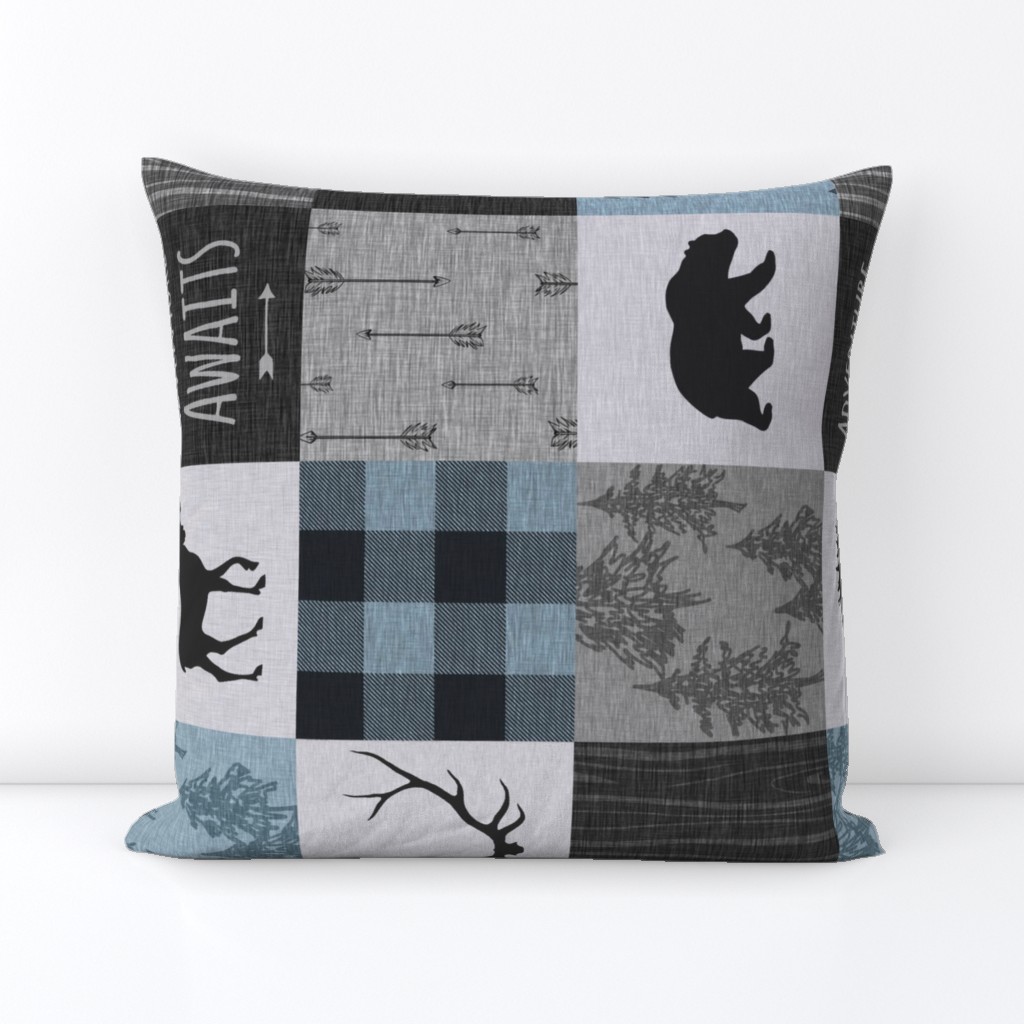 Adventure Awaits Quilt- Blue, Black And Grey - ROTATED